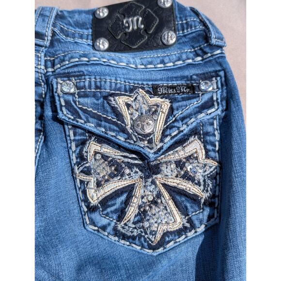 Miss Me Jeans Bling Cross Signature Skinny Size 25 Diamond Chrome Y2K JE8078SL - Picture 6 of 11